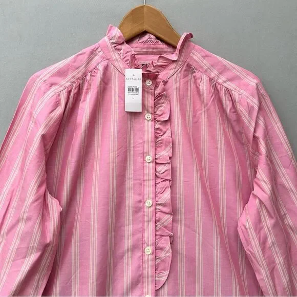 🎉5 for $45 🎉 NWT Ann Taylor Top Blouss Shirt Size L Pink - Picture 4 of 11